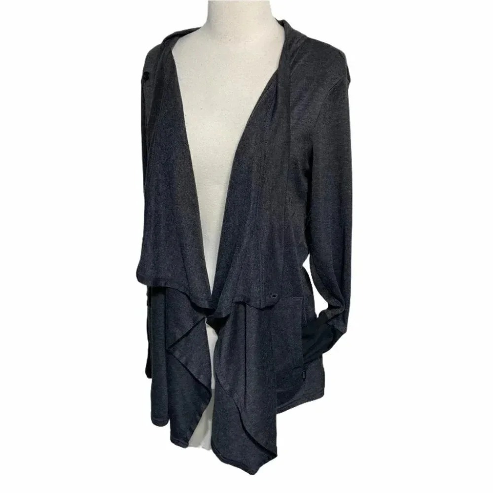 RBX Cardigan Wrap Medium Gray Draped‎ Button Front Thumbholes Athleisure Pocket